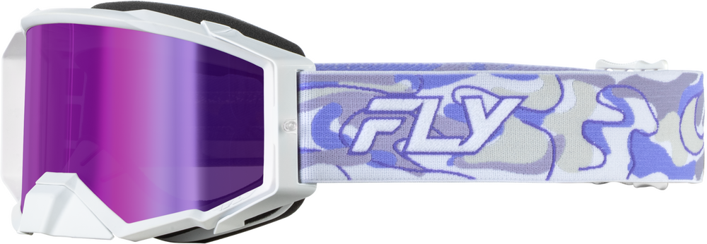FLY RACING ZONE PRO SWIRL GOGGLE WHT/PUR W/ PURPLE MIRROR/SMOKE LENS